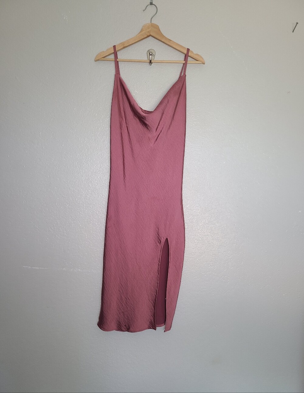 J for Justify Dusty Rose Pink Satin Slip Midi Dress Side Slit Spaghetti Straps
